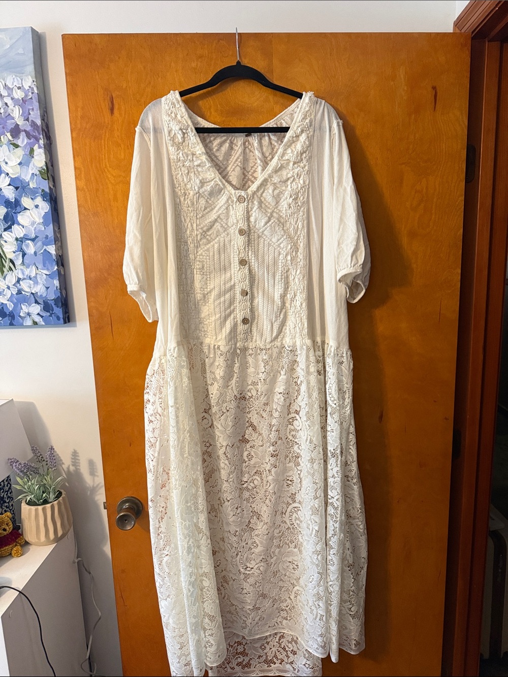 Free People Cream Lace Maxi Dress with Embroidered Bodice